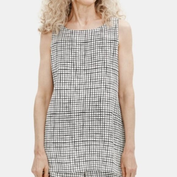 Eileen Fisher Tops - Eileen Fisher Textured Crepe Grid Long Shell Black &White Sleeveless Tank Top